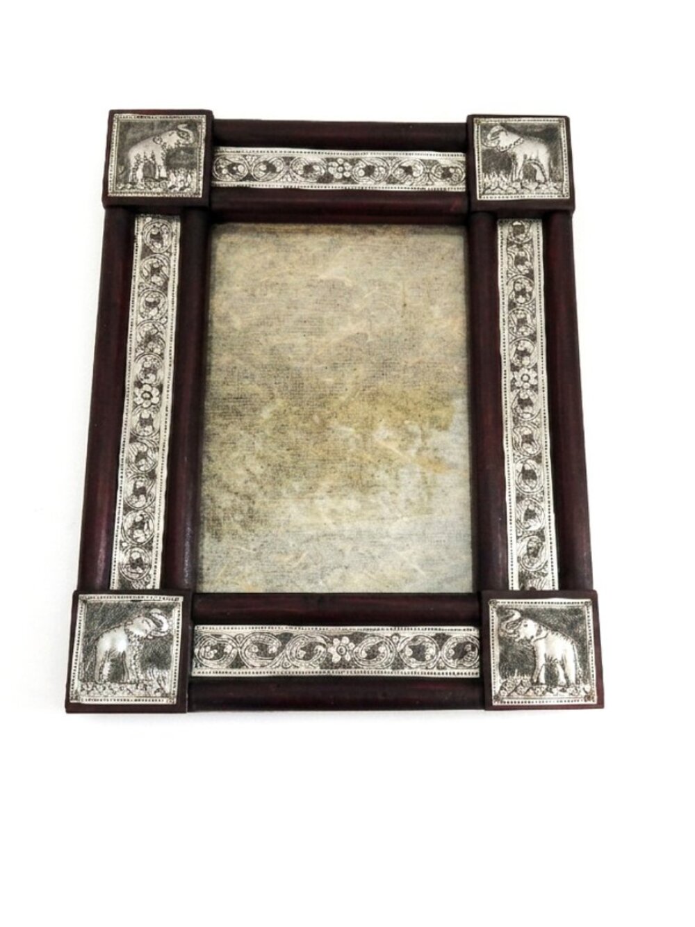 Vintage 5x7 Vertical Elephant Wood & Metal Frame Safari Decor